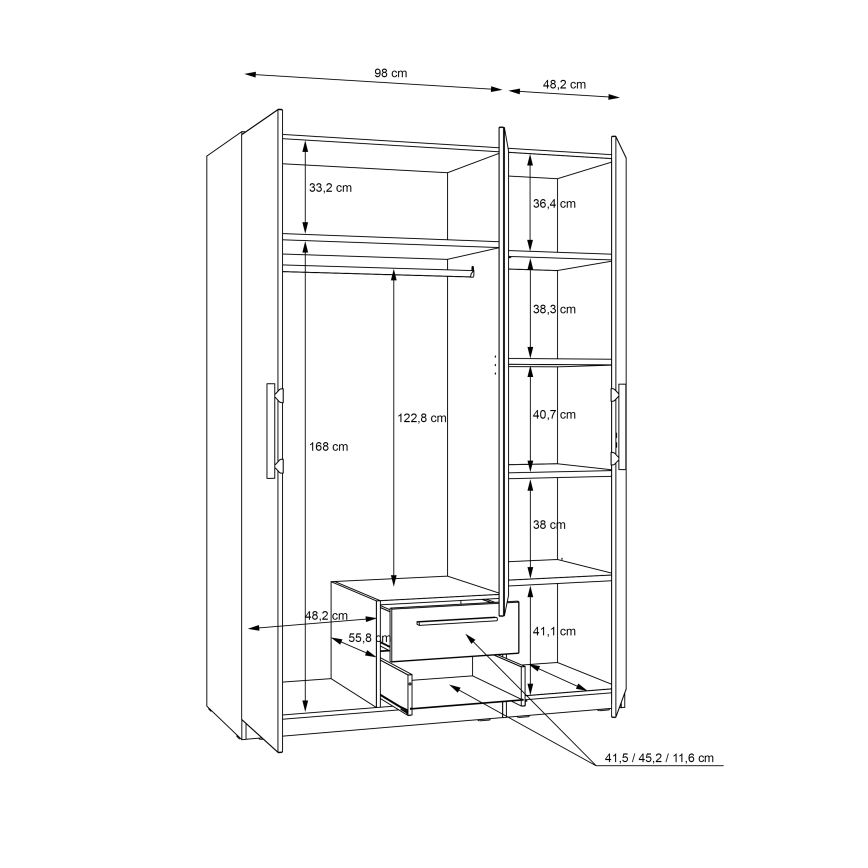 Armario con espejo MARO 150x213 cm roble artisan