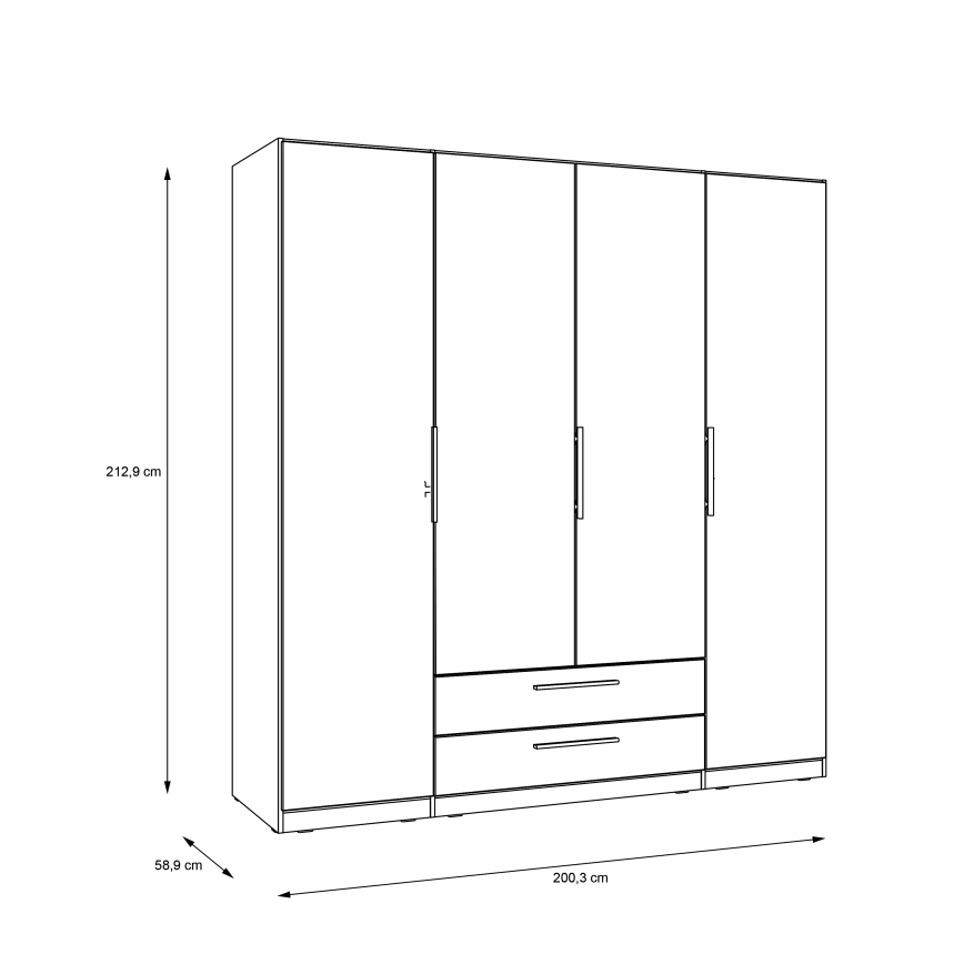 Armario con espejo MARO 200x213 cm, acabado roble artisan