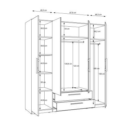 Armario con espejo MARO 200x213 cm, acabado roble artisan