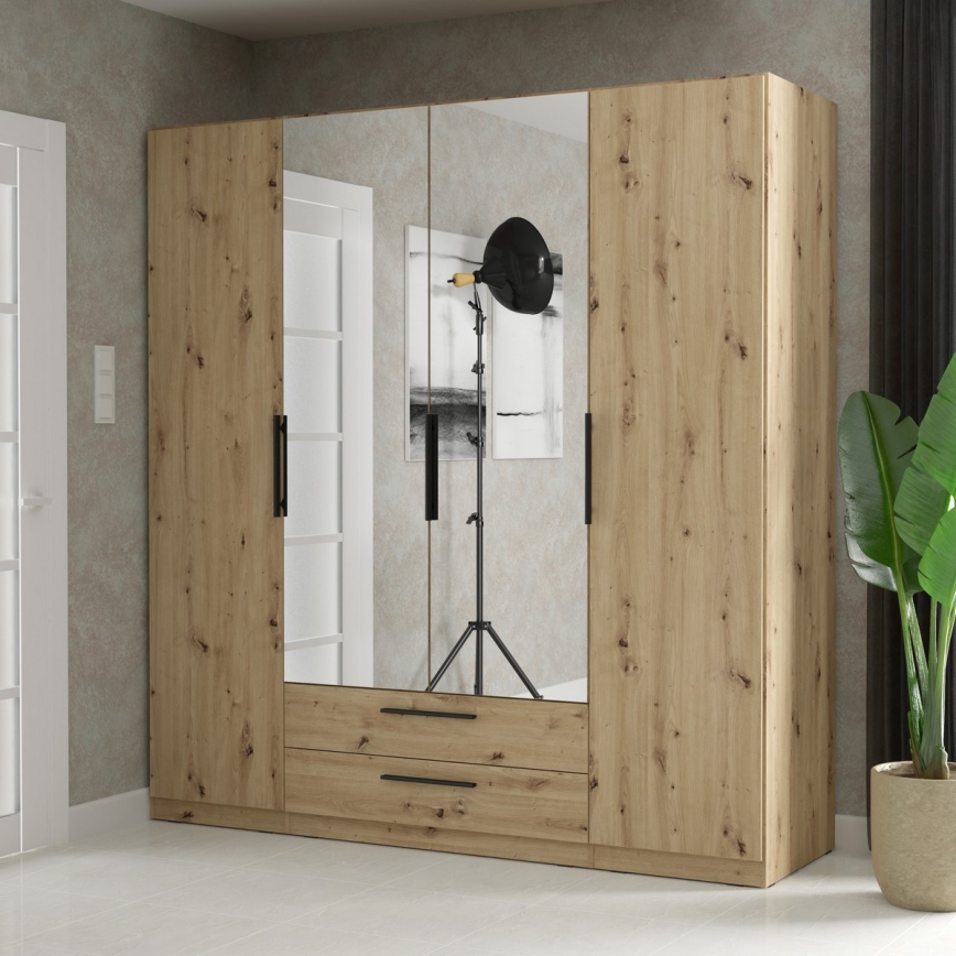 Armario con espejo MARO 200x213 cm roble artisan