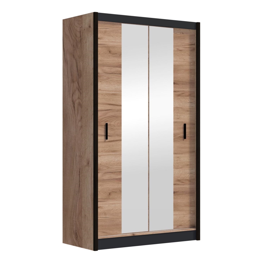 Armario con espejo MIRO 120x215 cm roble craft/negro