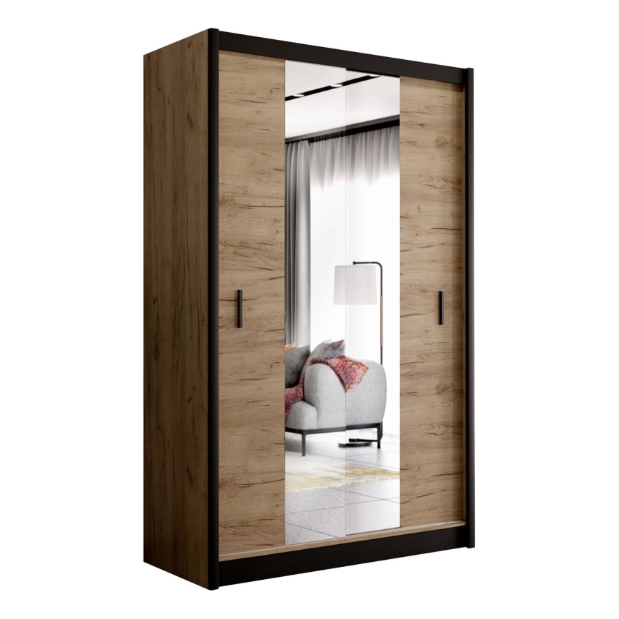 Armario con espejo MIRO 150x215 cm roble craft/negro