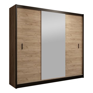 Armario con espejo MIRO 203x215 cm roble craft/negro