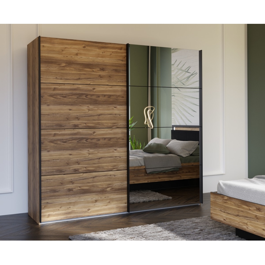 Armario con espejo OREN 220x210 cm, acabado roble Artisan