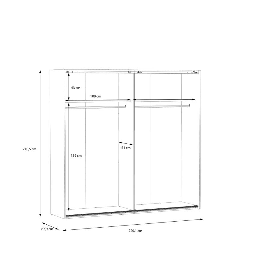 Armario con espejo OREN 220x210 cm, acabado roble Artisan
