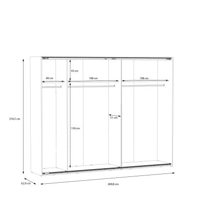 Armario con espejo OREN 270x210 cm roble artisan