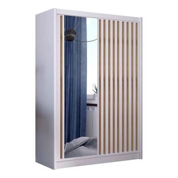 Armario con espejo SANTINO 150x215 cm blanco/roble craft