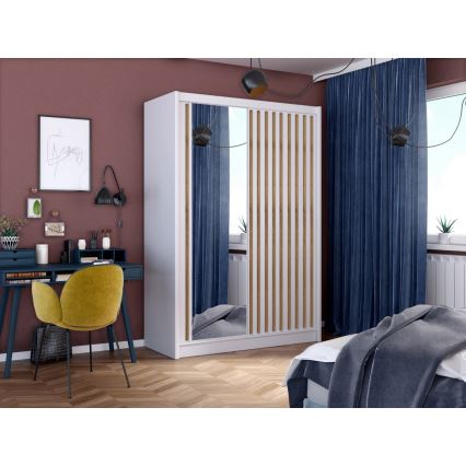 Armario con espejo SANTINO 150x215 cm blanco/roble craft