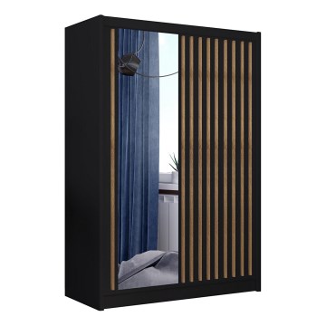 Armario con espejo SANTINO 150x215 cm negro/roble craft