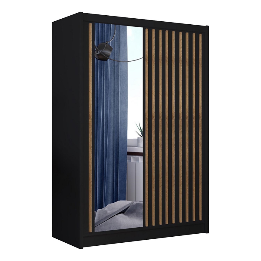 Armario con espejo SANTINO 150x215 cm negro/roble craft