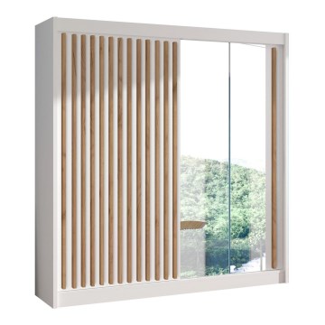 Armario con espejo SANTINO 203x215 cm blanco/roble craft
