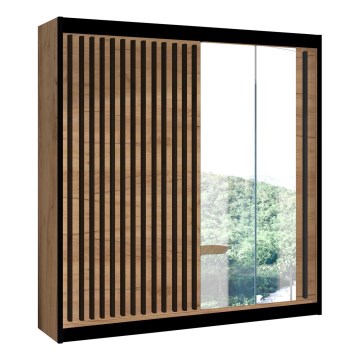 Armario con espejo SANTINO 203x215 cm roble craft/negro