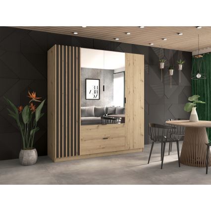 Armario con espejo VISTA 200x215 cm, roble artisan/grafito