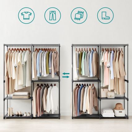 Armario de almacenamiento con estantes y barra para colgar MATIS 138x182 cm negro