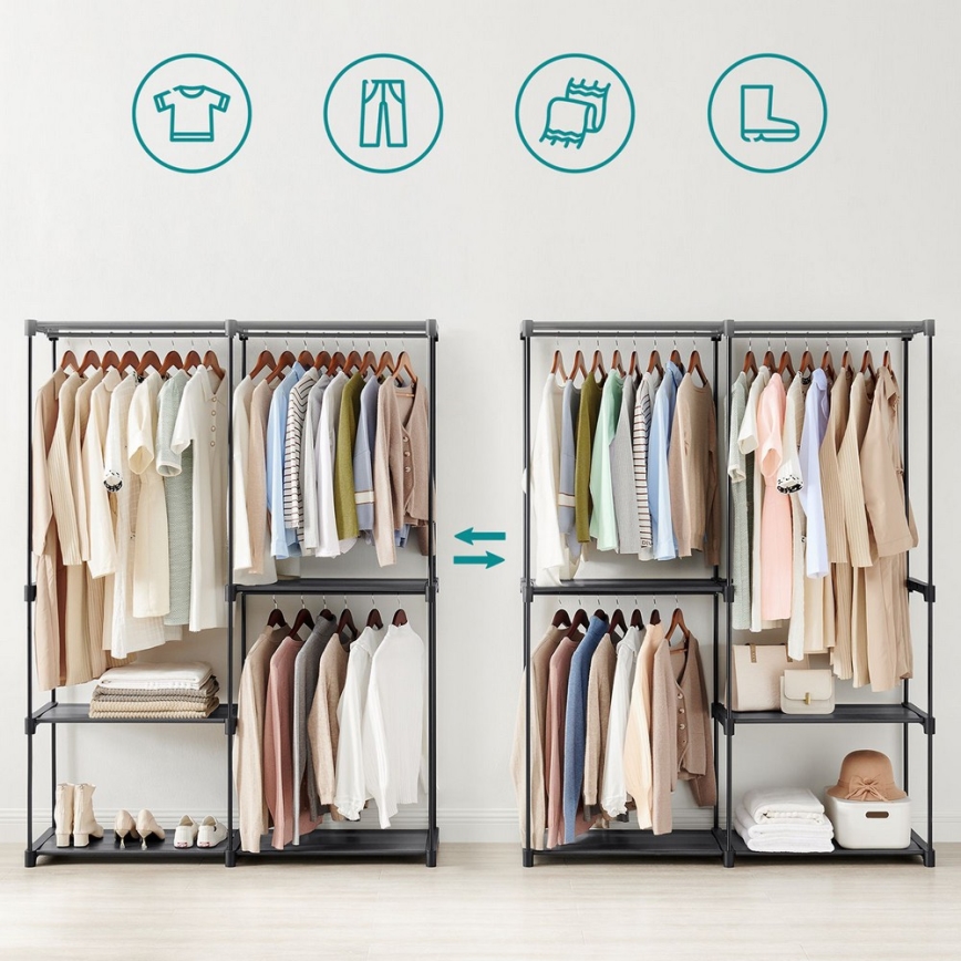 Armario de almacenamiento con estantes y barra para colgar MATIS 138x182 cm negro