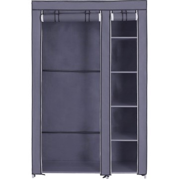 Armario de tela MATIS 110x175 cm con estantes y barra para colgar, gris