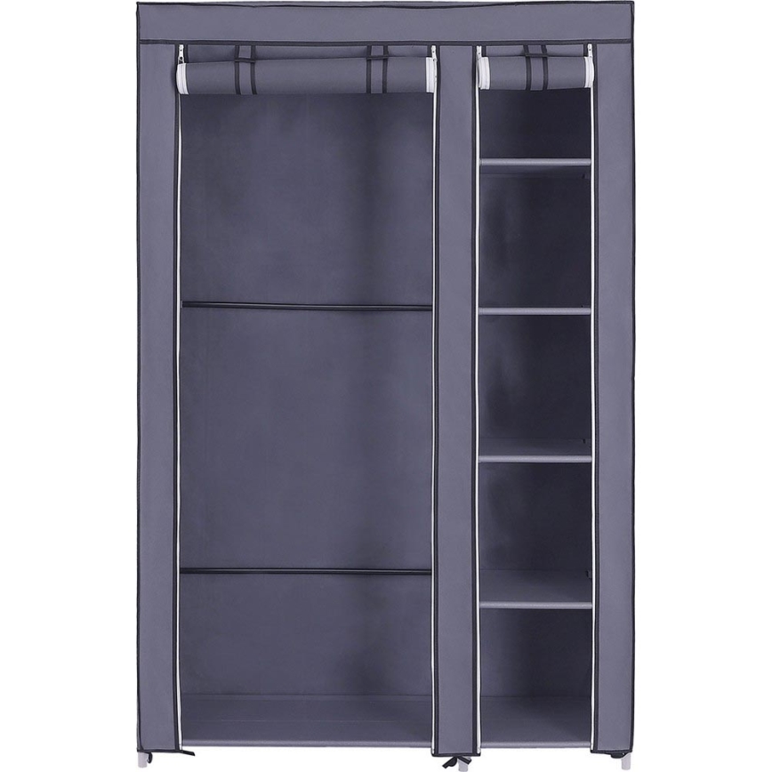 Armario de tela MATIS 110x175 cm con estantes y barra para colgar, gris