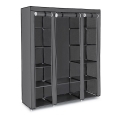 Armario de tela MATIS 150x175 cm con estantes y barra para colgar, gris