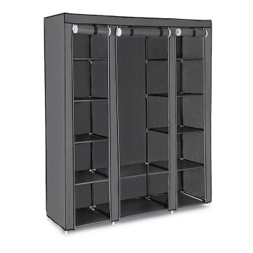 Armario de tela MATIS 150x175 cm con estantes y barra para colgar, gris