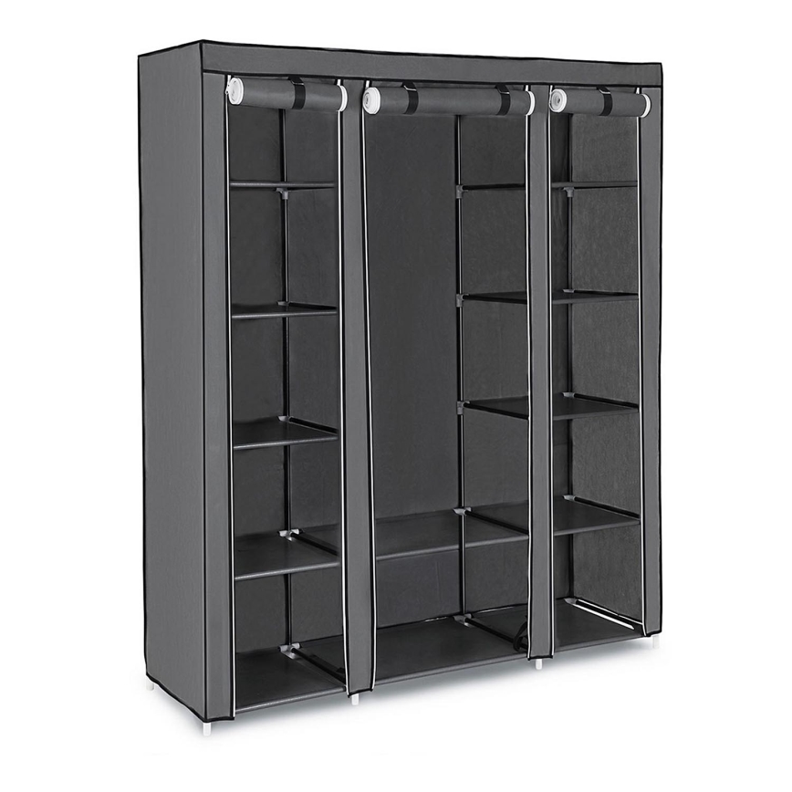 Armario de tela MATIS 150x175 cm con estantes y barra para colgar, gris