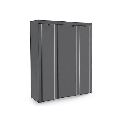 Armario de tela MATIS 150x175 cm con estantes y barra para colgar, gris