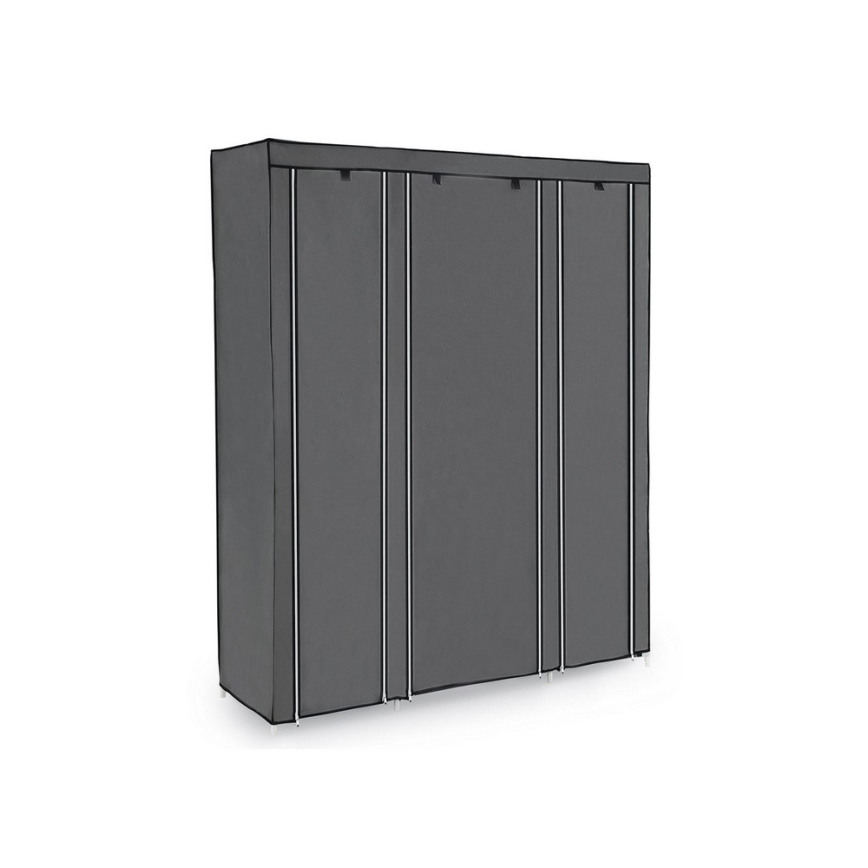 Armario de tela MATIS 150x175 cm con estantes y barra para colgar, gris