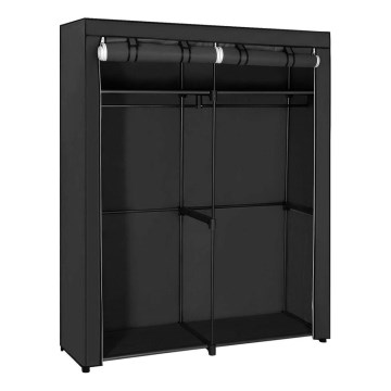 Armario de tela para almacenamiento MATIS 140x174 cm, negro, con estantes y barra para colgar