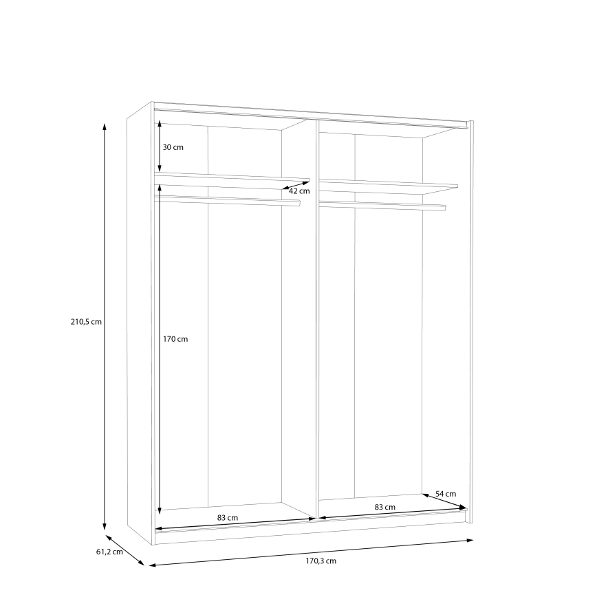 Armario KARO 170x210 cm blanco/roble artisan