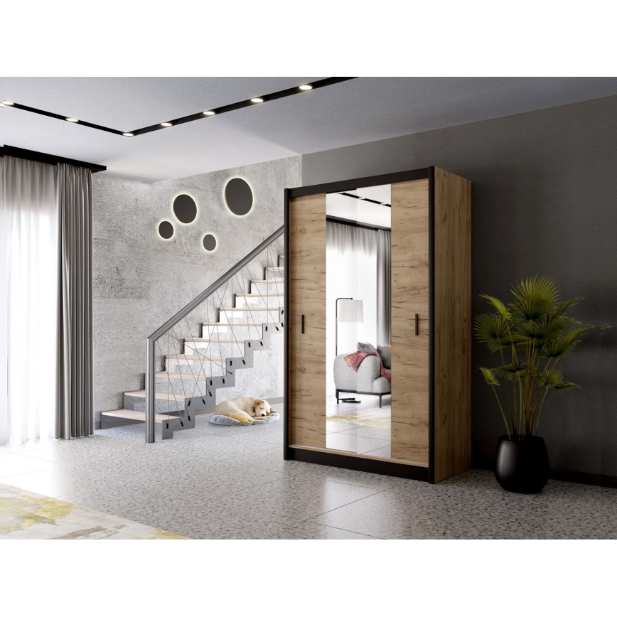 Armario con espejo MIRO 150x215 cm roble craft/negro