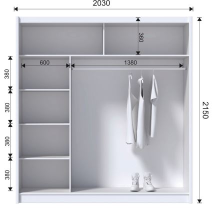 Armario con espejo MIRO 203x215 cm roble craft/negro