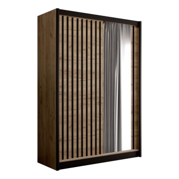 Armario ropero con espejo SANTINO 150x215 cm roble craft/negro
