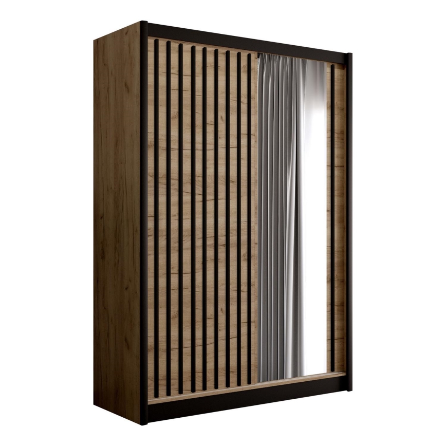 Armario ropero con espejo SANTINO 150x215 cm roble craft/negro