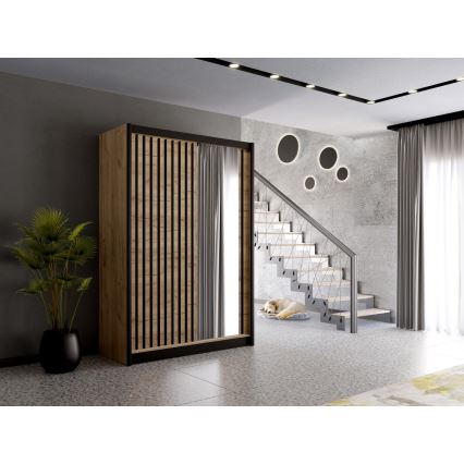 Armario ropero con espejo SANTINO 150x215 cm roble craft/negro