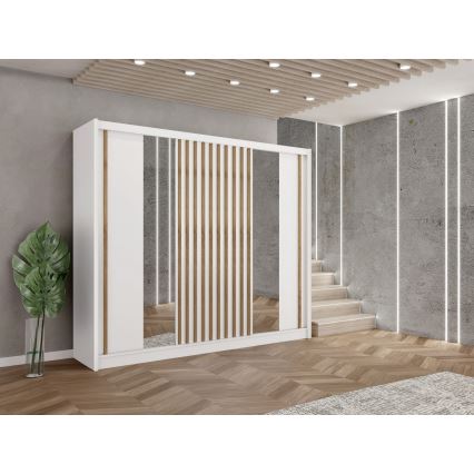 Armario ropero con espejo SANTINO 250x215 cm, blanco/roble craft
