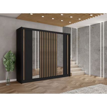 Armario ropero con espejo SANTINO 250x215 cm negro/roble craft