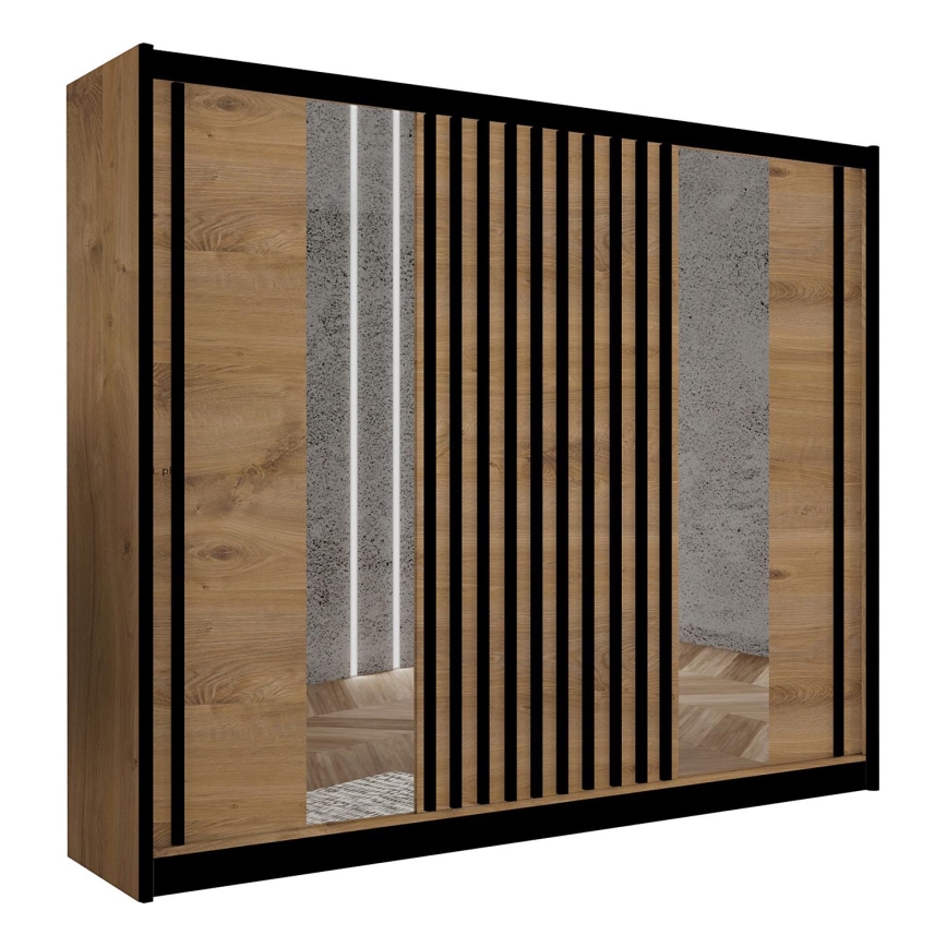Armario ropero con espejo SANTINO 250x215 cm roble craft/negro