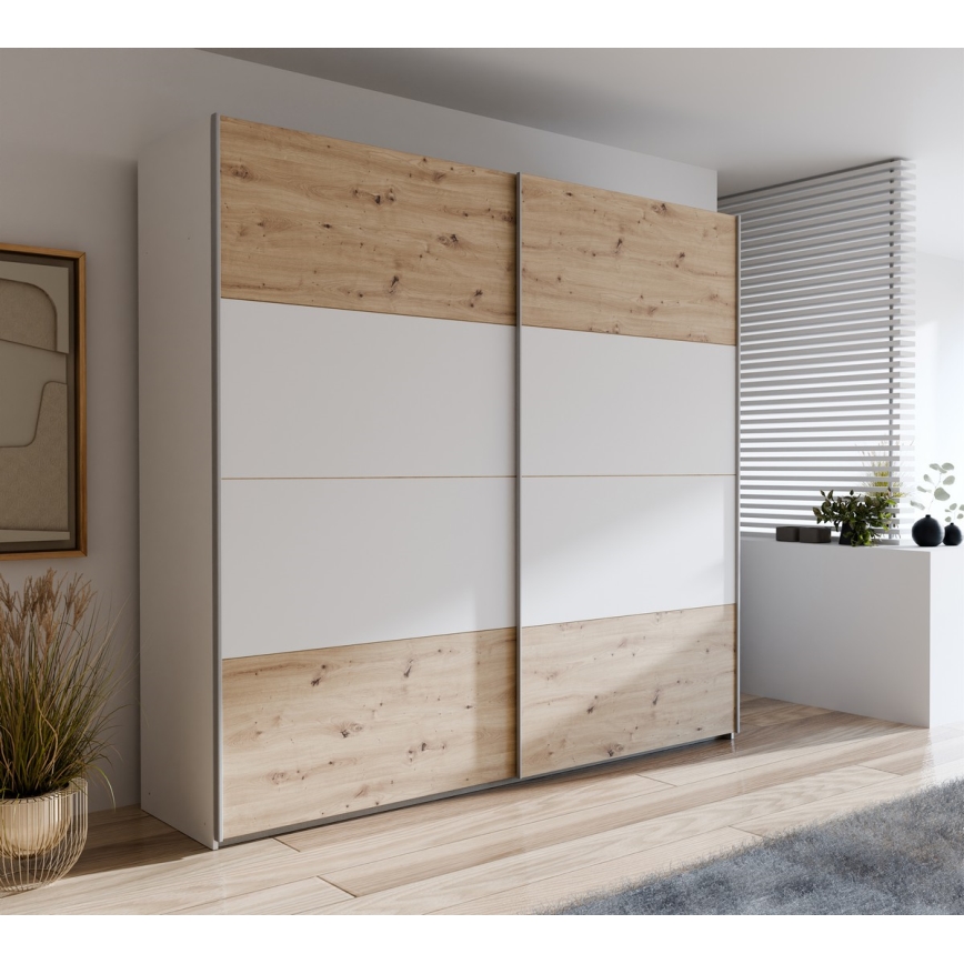 Armario ropero KARO 220x210 cm blanco/roble Artisan