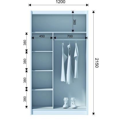 Armario con espejo SABRINA 120x215 cm blanco