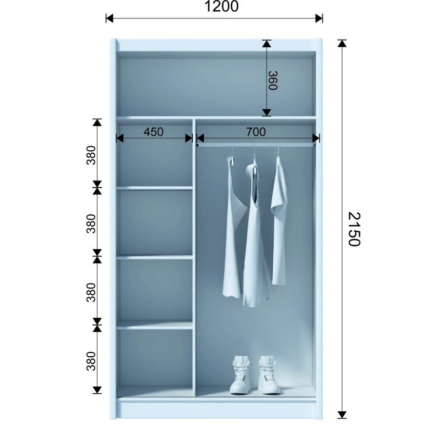 Armario con espejo SABRINA 120x215 cm roble woltan