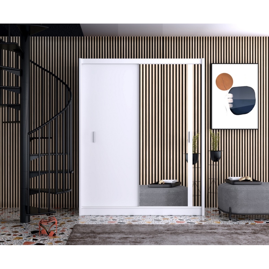 Armario con espejo SABRINA 180x215 cm blanco