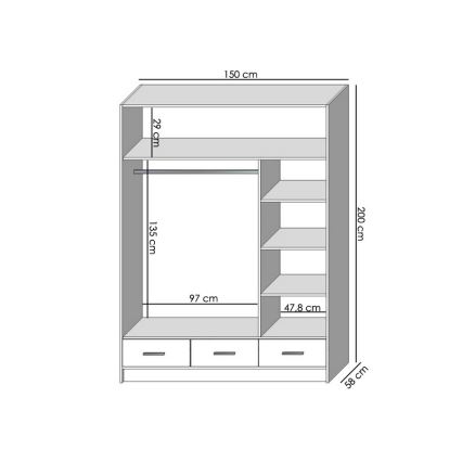 Armario con espejo SANNA 150x215 cm roble craft