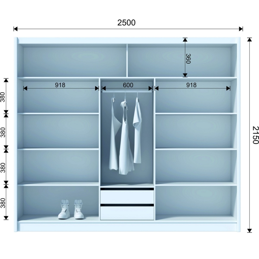 Armario con puertas correderas SAPHIRA 250x215 cm roble wotan
