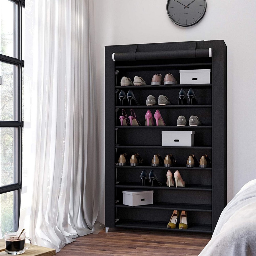 Armario textil con estantes MATIS 100x162 cm negro