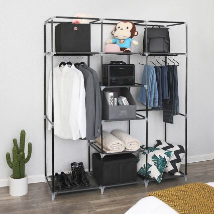 Armario textil de almacenamiento con estantes y barra para colgar MATIS 150x175 cm negro