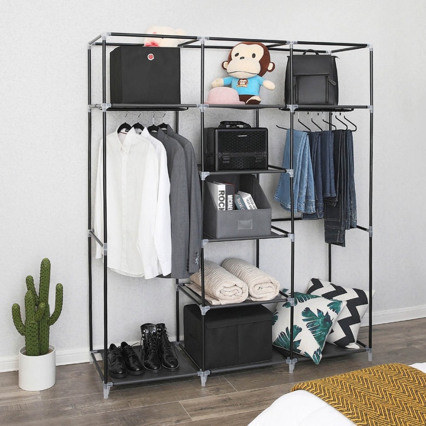 Armario textil de almacenamiento con estantes y barra para colgar MATIS 150x175 cm negro