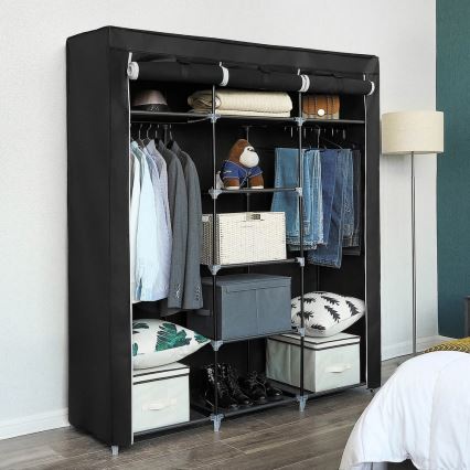 Armario textil de almacenamiento con estantes y barra para colgar MATIS 150x175 cm negro