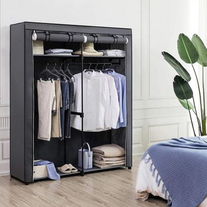 Armario textil de almacenamiento con estantes y barra para ropa MATIS 140 x 174 cm gris