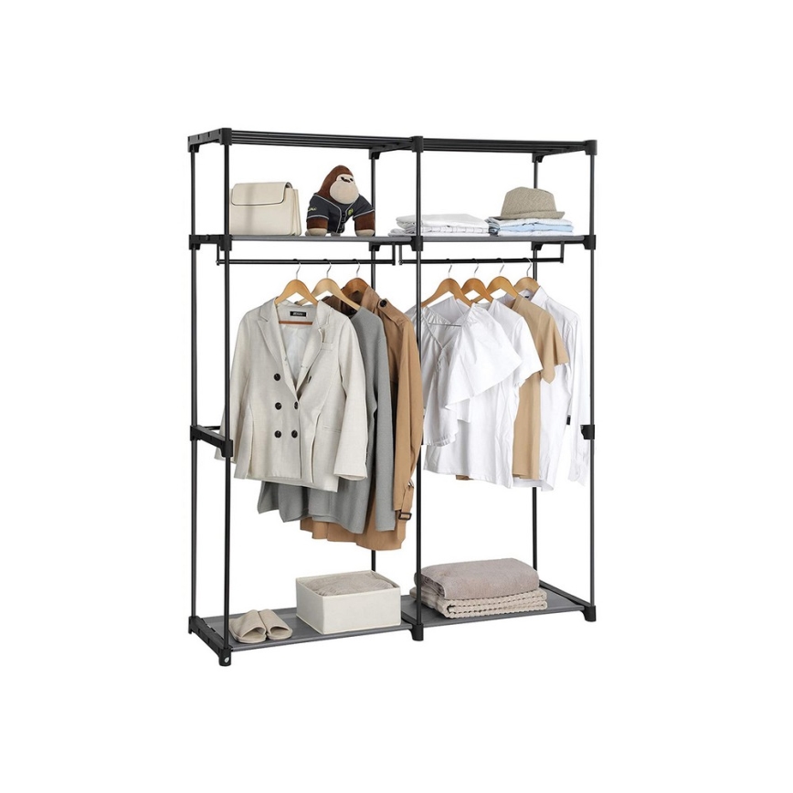 Armario textil de almacenamiento con estantes y barra para ropa MATIS 140 x 174 cm gris
