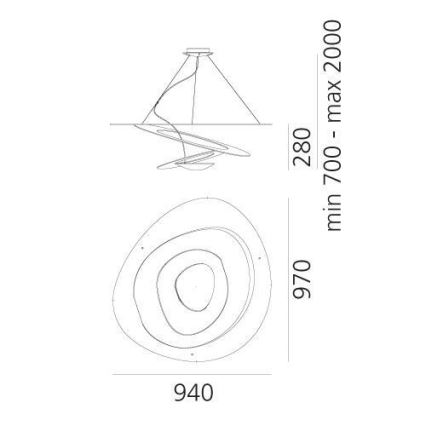 Artemide 1254120A - Lámpara de araña LED regulable PIRCE LED/44W/230V 3000K dorado