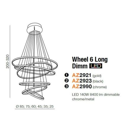 Azzardo AZ2921 - LED Lámpara colgante regulable WHEEL 6xLED/140W/230V